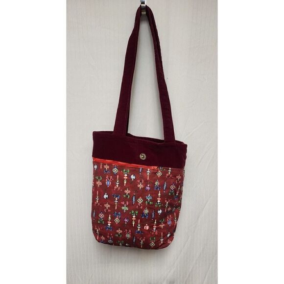 Vintage Christmas Art Tapestry Purse Tote Bag Beaded Fringe Xmas Santa Velvet - Picture 13 of 16